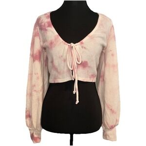 Blue Blush Tie-Dye Cropped Tie-Front Top‎ Size Small Pink